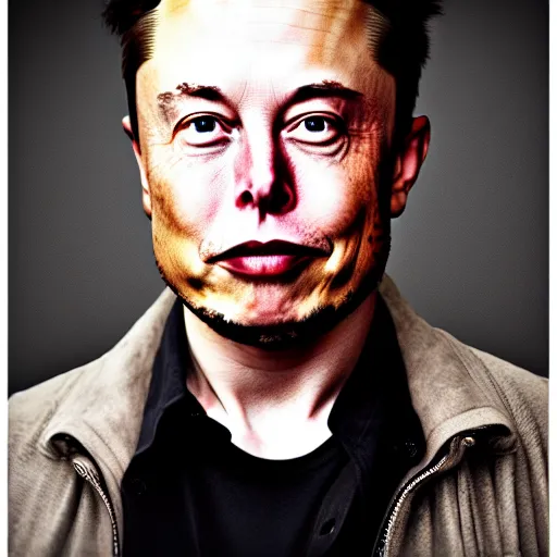 Image similar to Elon Musk with a giraffe neck, grungy, unkept hair, glowing eyes, modelsociety, radiant skin, huge anime eyes, RTX on, perfect face, directed gaze, intricate, Sony a7R IV, symmetric balance, polarizing filter, Photolab, Lightroom, 4K, Dolby Vision, Photography Award