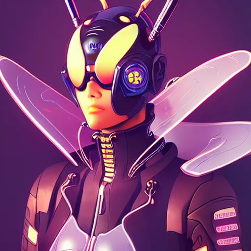 Prompt: a cyberpunk bee, by guweiz and wlop and ilya kuvshinov and artgerm and josan gonzalez, digital art