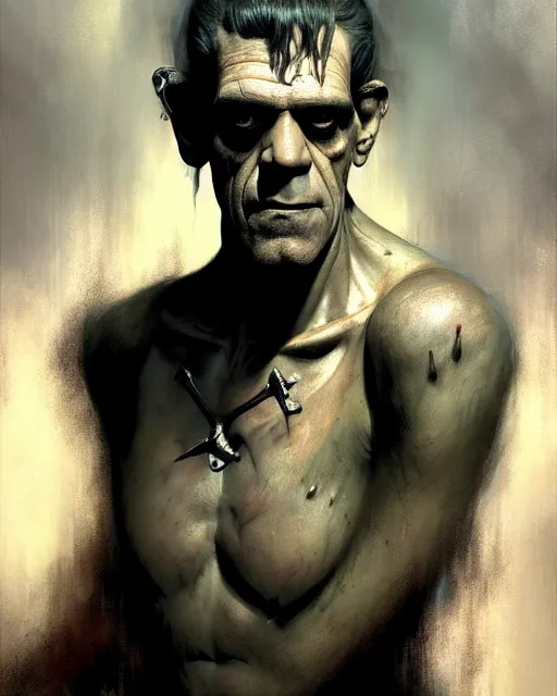 Image similar to portrait of boris karloff's frankenstein, fantasy character portrait, ultra realistic, concept art, intricate details, highly detailed by greg rutkowski, gaston bussiere, craig mullins, simon bisley