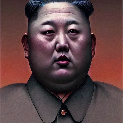 Prompt: Portrait of Kim Jong-un as demonic chaos god, dark fantasy, intricate, smooth, artstation, painted by Wayne Barlowe, Greg Rutkowski, Zdislav Beksinski