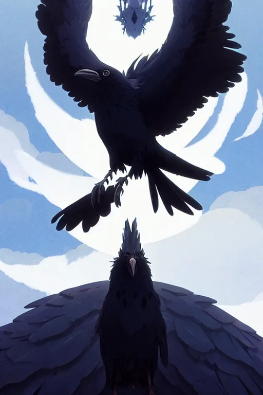 Image similar to raven headed warlock doing magic spells wind, white robes, finely detailed perfect face, exquisite details, mid view, design on a white background, by studio muti, greg rutkowski makoto shinkai takashi takeuchi studio ghibli