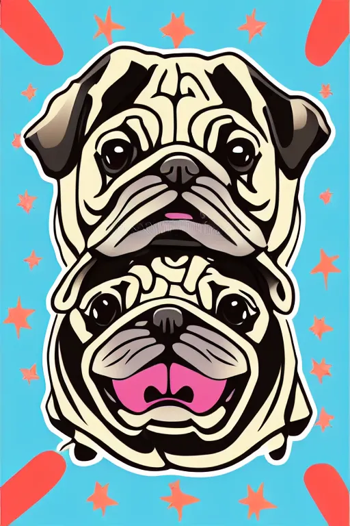 Prompt: Portrait of a drug dealer pug, sticker, andromorphic, colorful, illustration, highly detailed, simple, smooth and clean vector curves, no jagged lines, vector art, smooth