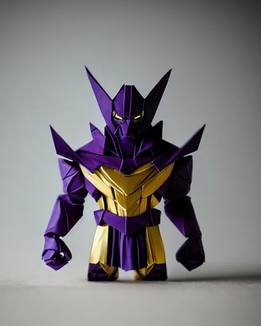 Image similar to an origami thanos by akira yoshizawa, realistic, very detailed, complex, intricate, studio lighting, bokeh, sigma 5 0 mm f 1. 4