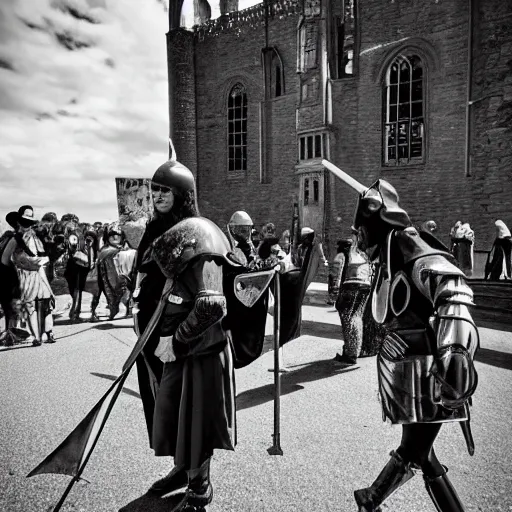 Image similar to medieval protester photo black and white wide angle lenses