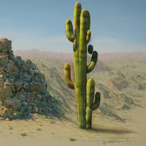 Image similar to Cactus man strikes again, concept art by James Gurney.