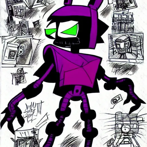 Image similar to Zim!!! from Invader Zim, in the style of artist Kim Jung Gi,