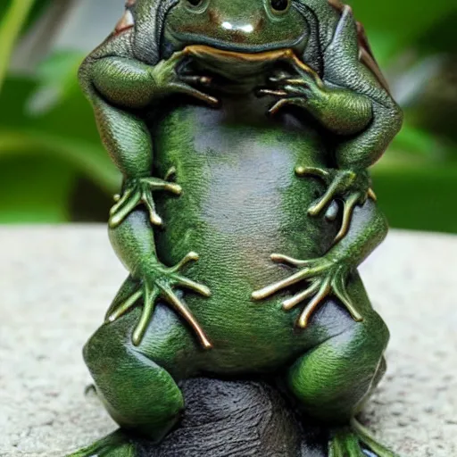 Image similar to feng shui frog statue, fantasy, ultra detailed,