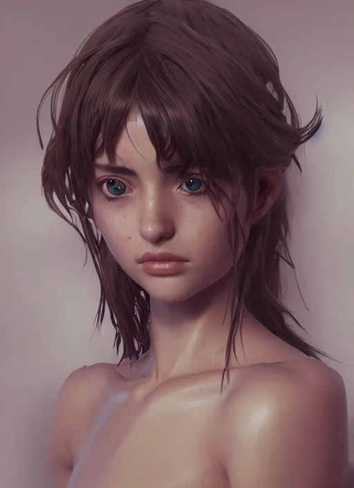 Image similar to ana de armas, evangelion, au naturel, hyper detailed, digital art, trending in artstation, cinematic lighting, studio quality, smooth render, unreal engine 5 rendered, octane rendered, art style by klimt and nixeu and ian sprigger and wlop and krenz cushart