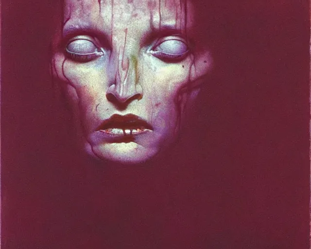 Prompt: by francis bacon, beksinski, mystical redscale photography evocative. uma thurman