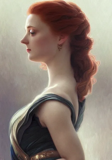 Image similar to sansa gessica chastain, intricate, elegant, highly detailed, digital painting, artstation, concept art, smooth, sharp focus, illustration, art by artgerm and greg rutkowski and alphonse mucha and william - adolphe bouguereau