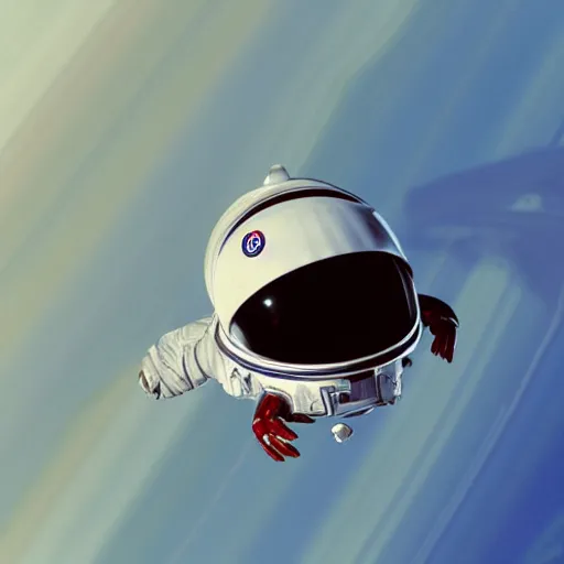 Prompt: astronaut Crab in outer space wearing a space helmet, floating above saturn