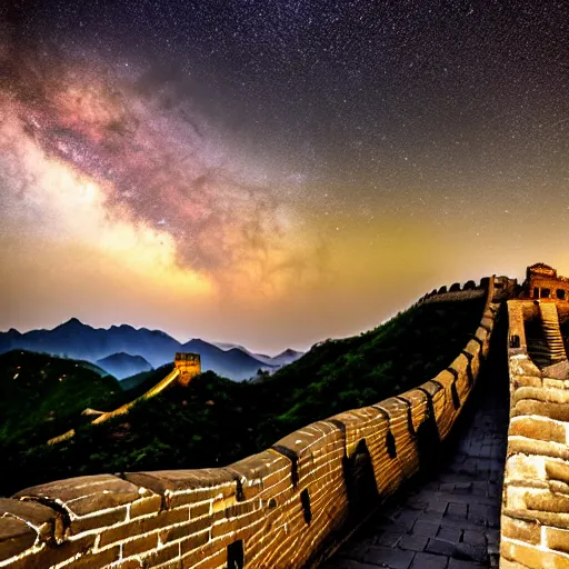 Prompt: Great Wall of China under the Milky Way.