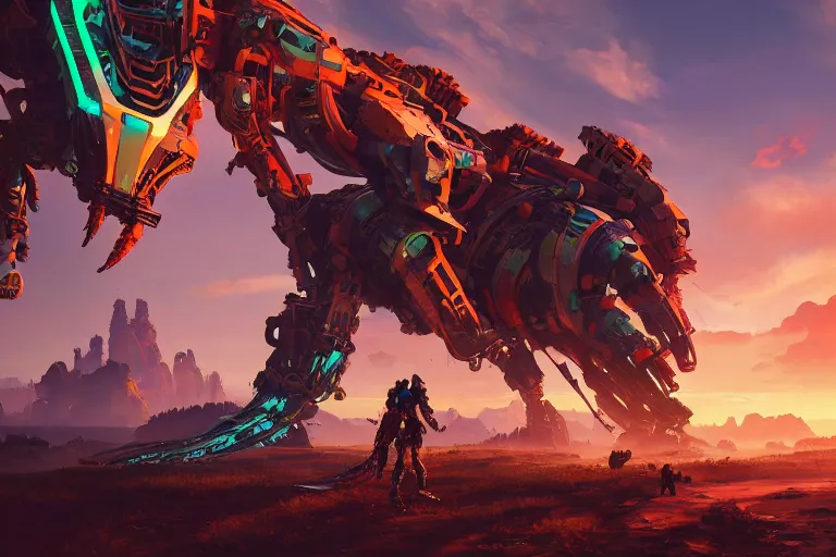 Image similar to scorcher machine mecanical creature robot of horizon forbidden west horizon zero dawn radiating a glowing aura global illumination ray tracing hdr fanart arstation by ian pesty and alena aenami artworks in 4 k