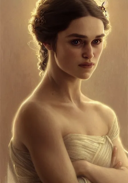 Prompt: daenerys keira knightley, intricate, elegant, highly detailed, digital painting, artstation, concept art, smooth, sharp focus, illustration, art by artgerm and greg rutkowski and alphonse mucha and william - adolphe bouguereau