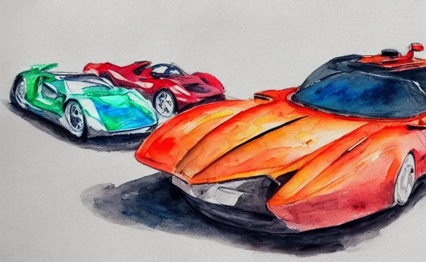 Image similar to colorful watercolor sketch, sport car