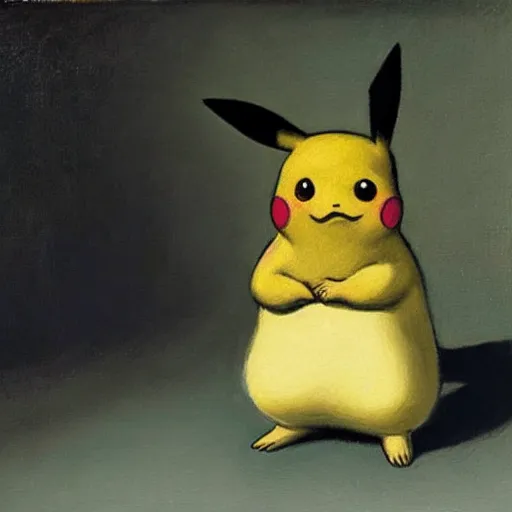 Image similar to a painting of Pikachu by volhelm hammershoi