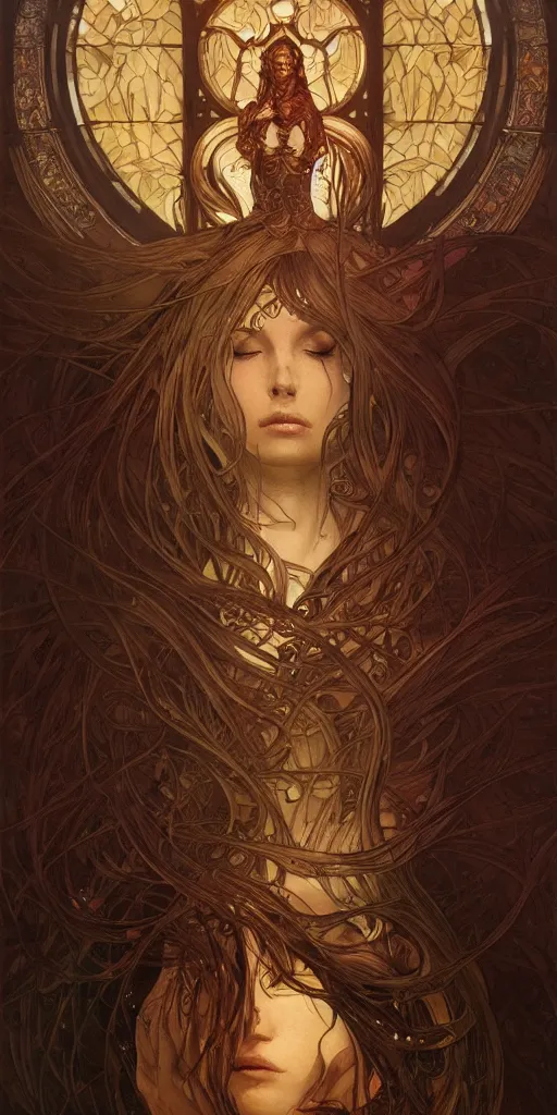Prompt: silence, stained glass masterpiece, cinematic, powerful, moon beams dramatic light, highly, intricate elements, hollow souls, detailed, digital painting, artstation, concept art, sharp focus, illustration, art by artgerm and greg rutkowski and alphonse mucha, elaborate composition, intricate story