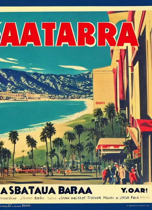 Image similar to a vintage 1 9 6 0's movie poster about santa barbara, california,