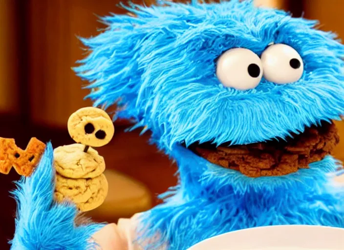 Prompt: The Cookie Monster is munching down on a horseradish, deleted scene from the show