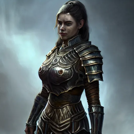 Prompt: unknown the elder scrolls vi character female portrait partially clothed in metal - plated battle armour, atmospheric lighting, painted, intricate, volumetric lighting, beautiful, rich deep colours masterpiece, sharp focus, ultra detailed by leesha hannigan, ross tran, thierry doizon, kai carpenter, ignacio fernandez rios