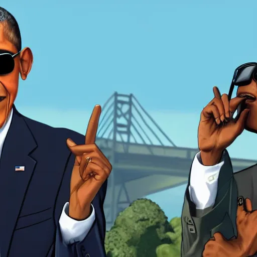 Prompt: barack obama wearing sunglasses as a gta character