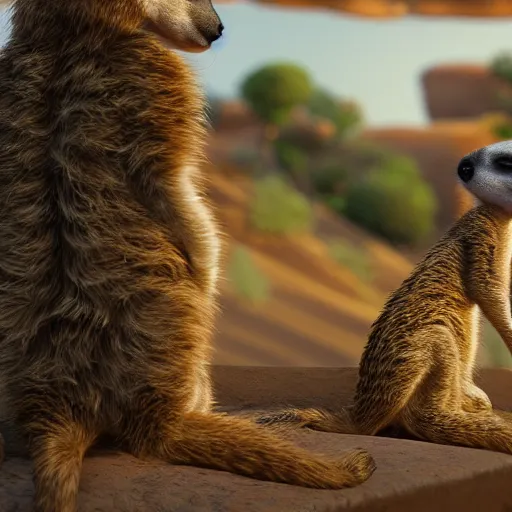 Prompt: curly haired girl with a body of a meerkat, in the style of pixar, 3 d, detailed, beautiful, amazing, 8 k, unreal engine 5,