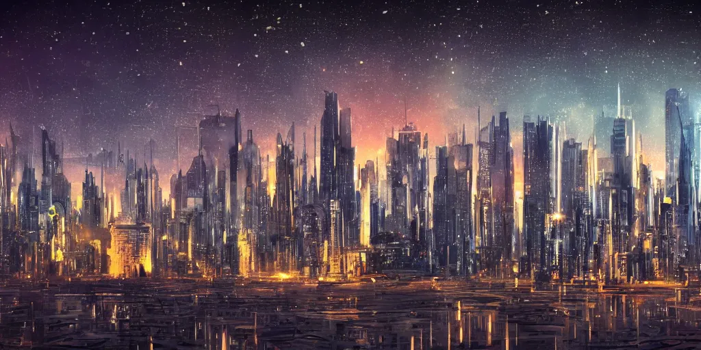 Image similar to sci fi city skyline