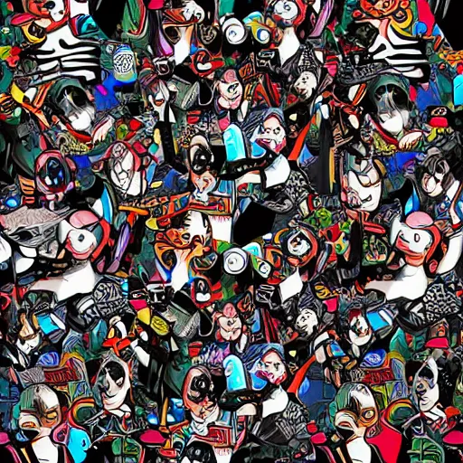 Image similar to artgerm, psychedelic laughing cybertronic where's waldo?, rocking out, headphones dj rave, digital artwork, r. crumb, svg vector