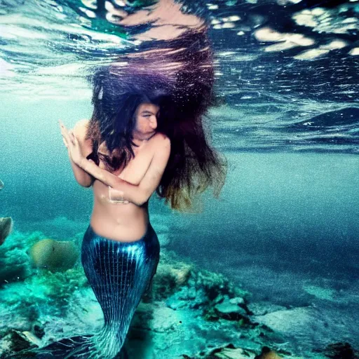 Image similar to Mermaid caught on footage, lost footage, blurry and noisy, under water