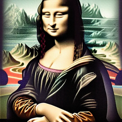 Image similar to mona lisa in style of cyber punk