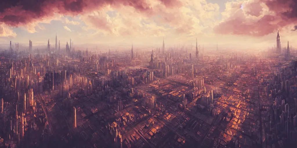 Image similar to city build on clouds, huge city, fantasy, highly detailed, high quality, 8 k, 4 k, octane render, digital painting, alena aenami, lilia alvarado, shinji aramaki, karol bak, alphonse mucha, tom bagshaw