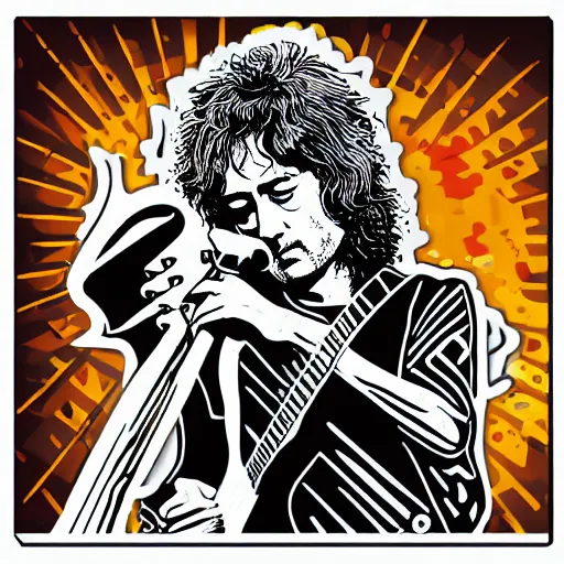 Image similar to jimmy page from led zepelin playing - guitar - solo, sticker - art, svg vector, adobe - illustrator