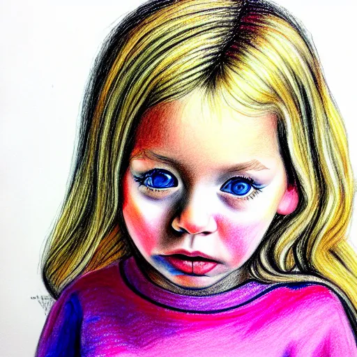 Image similar to 4 year old blonde girl with iphone colored pencil on white background by eloise wilkin