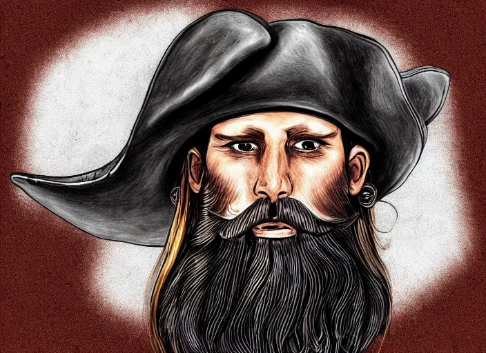 Prompt: a bearded pirate and leather hat, digital art