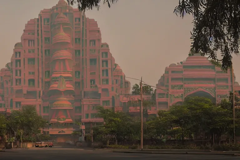 Prompt: beautiful dreamscape! biomorphic new delhi, hanuman!! head building, kalighat, octane sharp cinematic, stephen shore & john j. park, soft morning light, wide shot, high angle, uhd 8 k, shallow depth of field