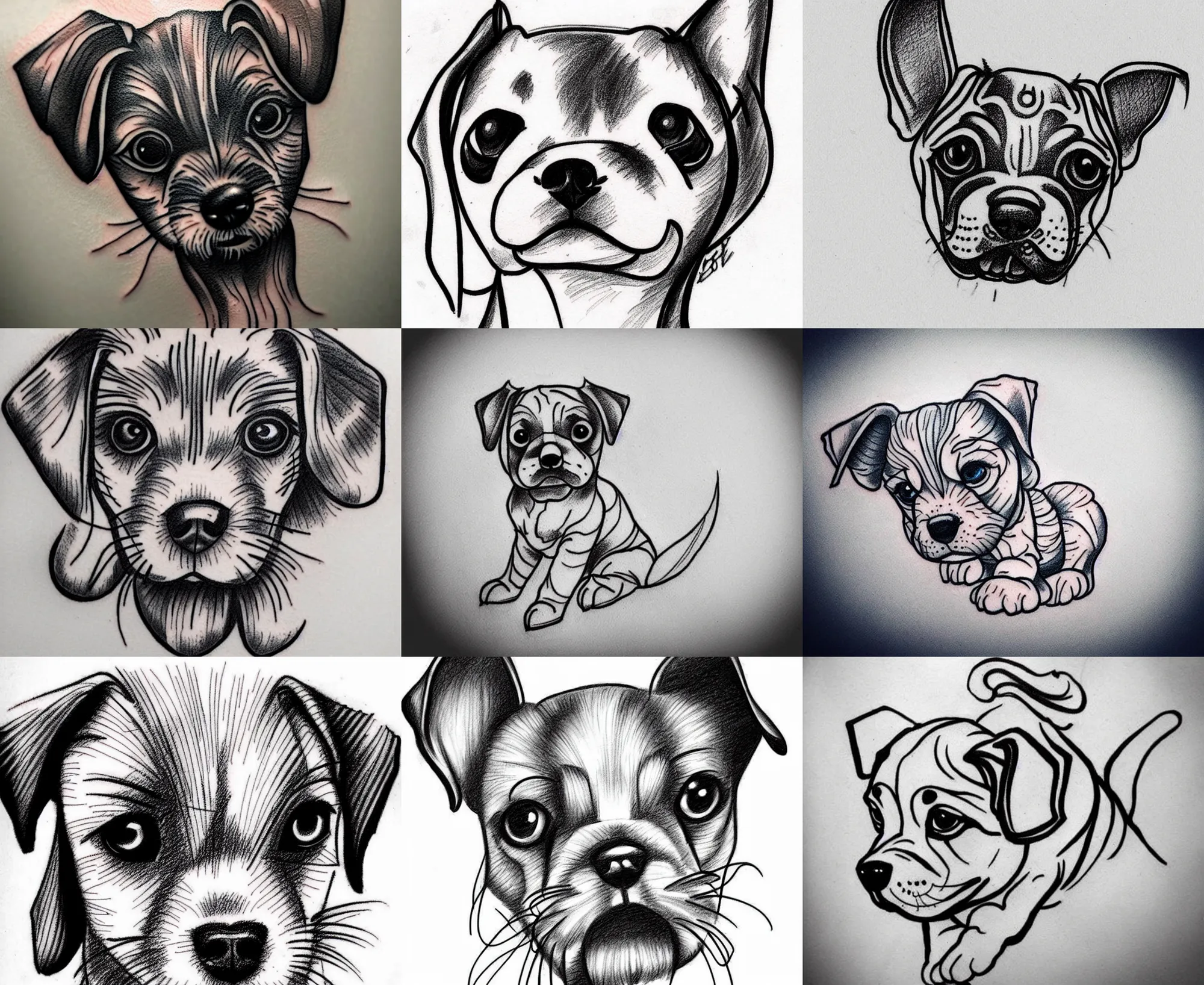 Prompt: Tattoo Design line sketch adorable Puppy, bold strong lines very highly aesthetic