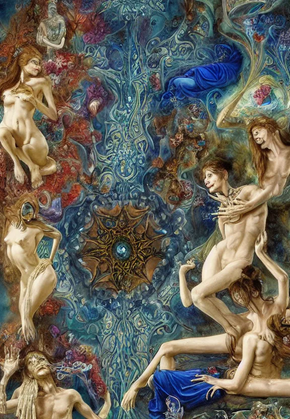 Image similar to simplicity, elegant, colorful blue djinn bodies and bones radiating from fractal, orchids, flowers, mandala, white bones, by h. r. giger and esao andrews and maria sibylla merian eugene delacroix, gustave dore, thomas moran, pop art, chiaroscuro, biopunk, art nouveau