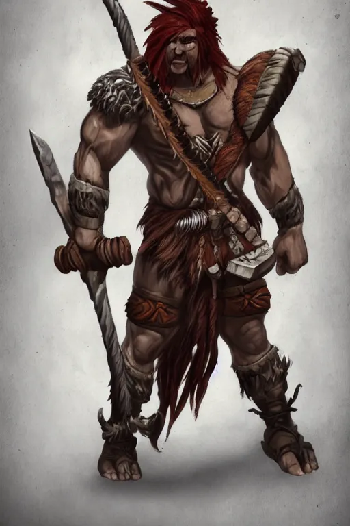 Image similar to full body shot of a muscular barbarian with a mohawk, fantasy art