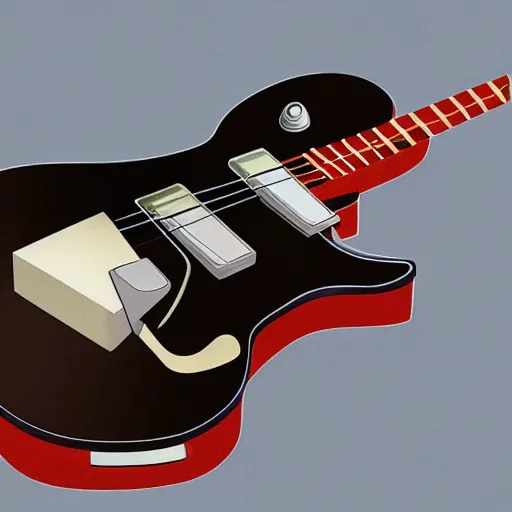 Image similar to a mid century electric guitar from the memphis school of design, concept art.