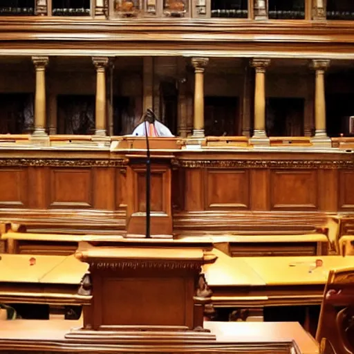 Image similar to the devil in the spanish congress of deputies at the speaker's lectern