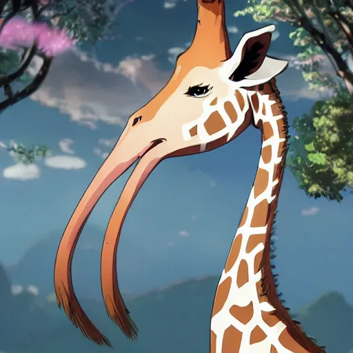 Image similar to a giraffe wearing a pink dress, illustration concept art anime key visual trending pixiv fanbox by wlop and greg rutkowski and makoto shinkai and studio ghibli and kyoto animation symmetrical facial features