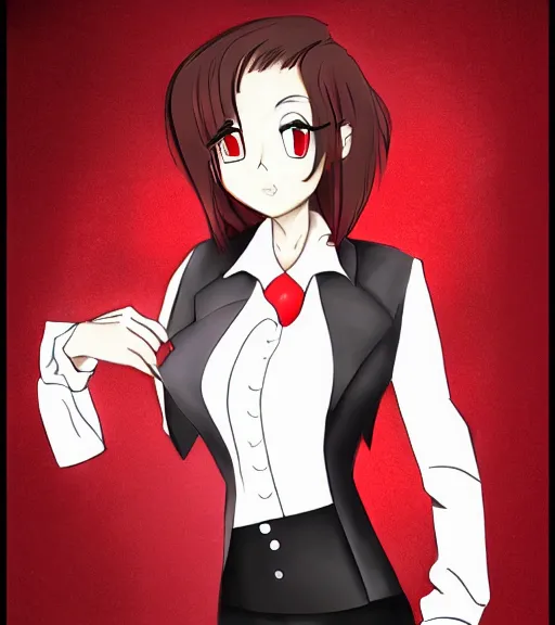Prompt: a girl wearing a business suit and a red necktie, digital painting, hd, smooth, elegant, anime art, Tran Ross