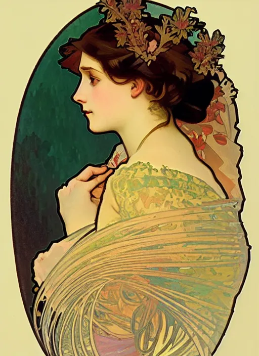 Image similar to a portrait of a pretty young lady by alphonse mucha