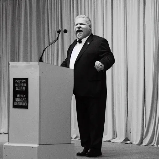 Prompt: doug ford giving a speech wearing beekeepers outfit cinestill, 8 0 0 t, 3 5 mm, full - hd