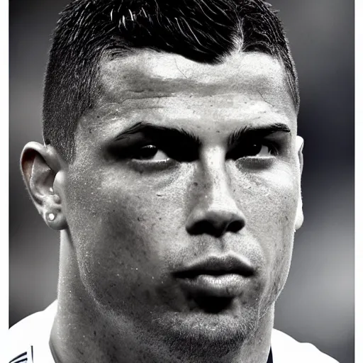 Prompt: ronaldo nazario head and shoulders portrait photograph by mark mann