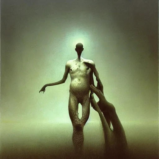 Image similar to arm reaching out of thick fog, zdzislaw beksinski