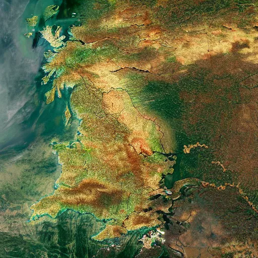 Prompt: satellite image of intense draught in the u. k., 8 k