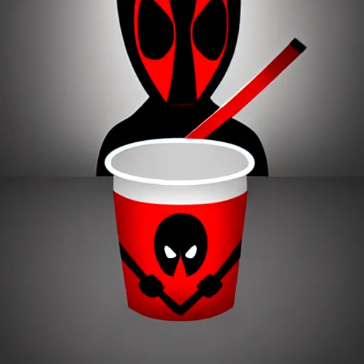 Image similar to the grim reaper with a cup made from deadpool\'s skull which is laughing, 8k, cgsociety