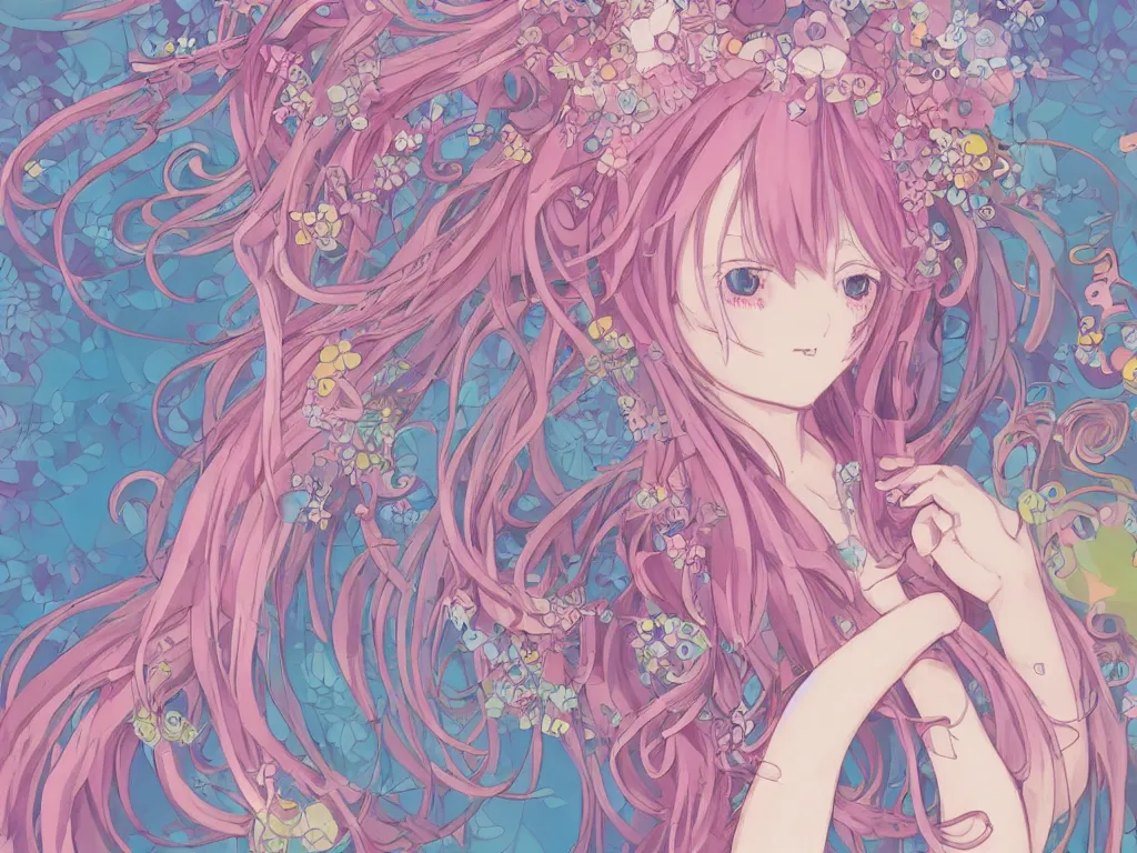 KREA - Search results for colorful blueprint kawaii pink hair anime girl