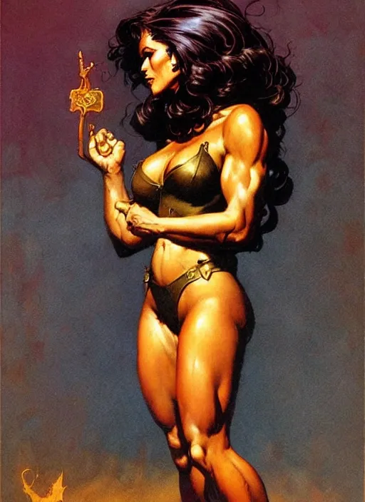 Prompt: golden saint girl, strong line, deep color, beautiful! coherent! by frank frazetta, by brom